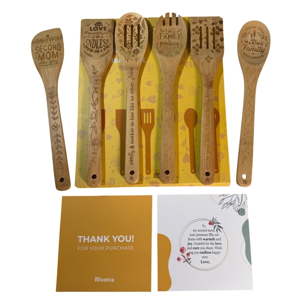 Riveria Bamboo Utensils Set Best‎ Mother In Law Ever 6 Piece Cooking Tools